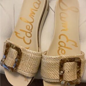 Sam Edelman,Ariane Woven Fabric Tortoise Buckle Slides